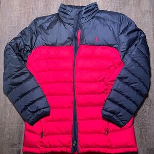 Polo Ralph Lauren boys Large (14/16) colorblock down-fill puffer jacket blue red